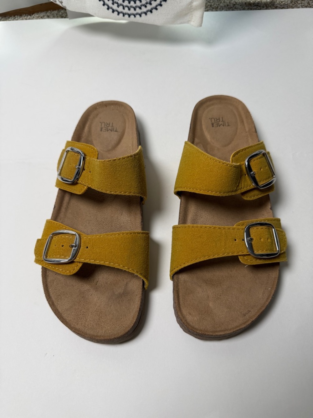 Time and Tru Kids Mustard Yellow Double Buckle Slide Sandals